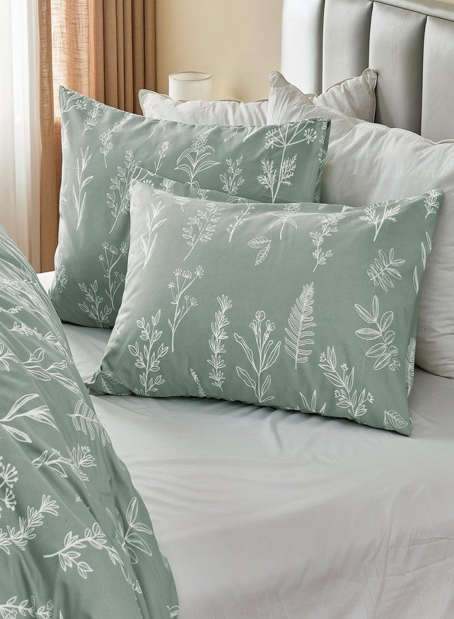 MUXHOMO Duvet Cover Queen Size, Reversible Floral Green Duvet Cover Set with Zipper Closure, 3 Pieces Botanical Patterns Soft Microfiber Bedding Set with 4 Ties (90"x90", 2 Pillow Cases) - Image 5